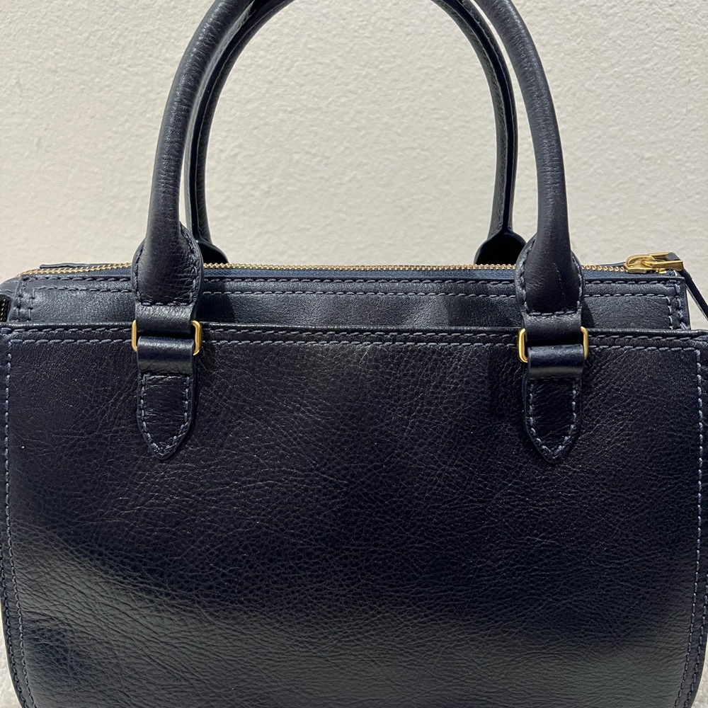 Fossil Navy Woven Leather Floral Cutout Satchel - Picture 3 of 12
